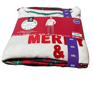 Member’s Mark Holiday Pajama Set Men’s XXL Merry & Bright Shirt & Plaid Pants